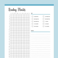 Printable Book Reading Minutes Tracker - Blue