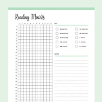 Printable Book Reading Minutes Tracker - Green