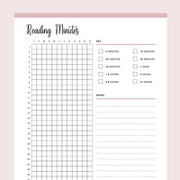 Printable Book Reading Minutes Tracker - Pink