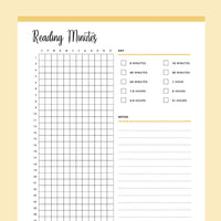 Printable Book Reading Minutes Tracker - Yellow