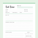 Printable Book Review Template - Green