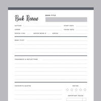 Printable Book Review Template - Grey