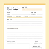 Printable Book Review Template - Yellow