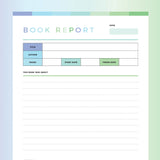 Printable Book Review Template for Kids - Green and Blue Rainbow