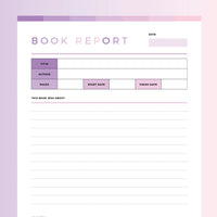 Printable Book Review Template for Kids - Pink and Purple Rainbow