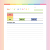 Printable Book Review Template for Kids - Rainbow