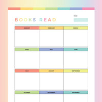 Printable Books Read Per Month Tracker For Kids - Rainbow