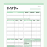 Printable Budget Worksheet - Green