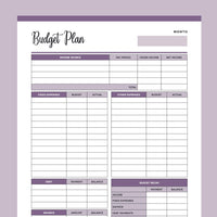 Printable Budget Worksheet - Purple