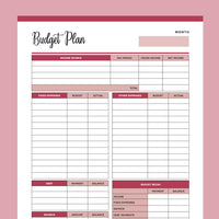 Printable Budget Worksheet - Red