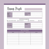 Printable Business Profile Sheet - Purple