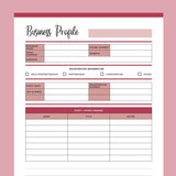Printable Business Profile Sheet - Red