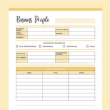 Printable Business Profile Sheet - Yellow