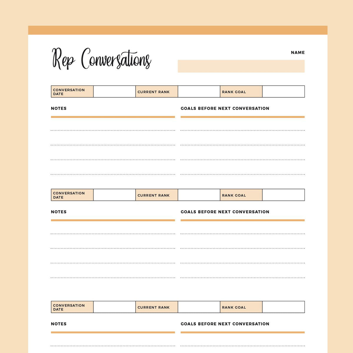 Rep Count Log Printable Business Rep Conversation Log – Plan Print Land