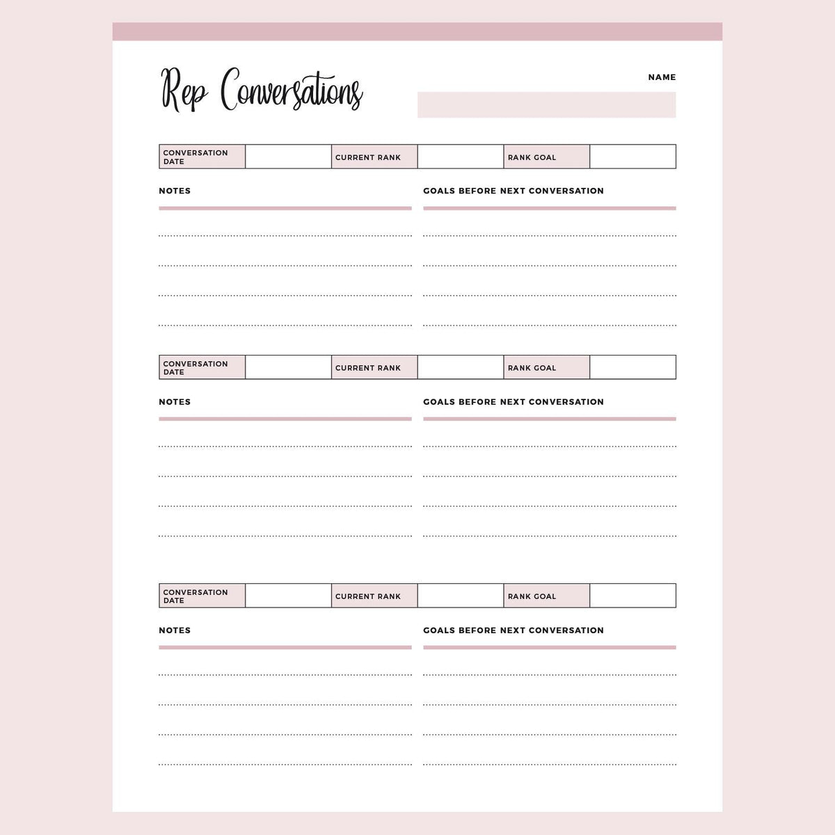 Printable Business Rep Conversation Log – Plan Print Land