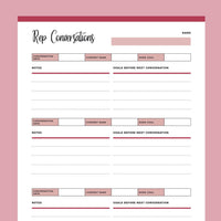 Printable Business Rep Conversation Log - Red