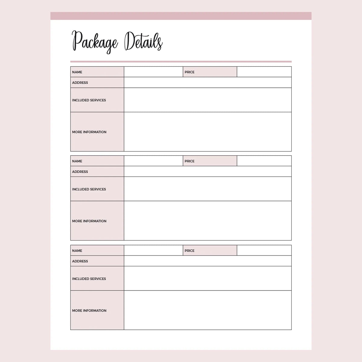 Printable Service Business Package Details | Instant Download PDF | A4 ...