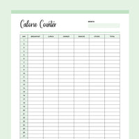 Printable Calorie Counting Tracker - Green