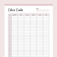 Printable Calorie Counting Tracker - Pink