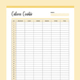 Printable Calorie Counting Tracker - Yellow