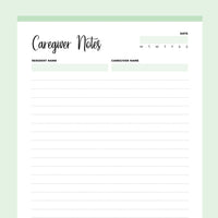 Care Management Note Printable Caregiver Notes PDF | Instant download PDF | A4 & US Letter ...