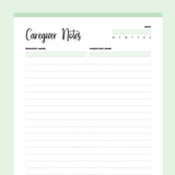 Printable Caregiver Notes - Green