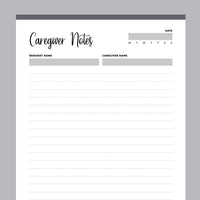 Printable Caregiver Notes - Grey