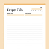 Printable Caregiver Notes - Orange