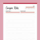 Printable Caregiver Notes - Red