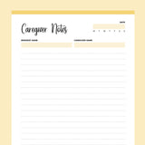 Printable Caregiver Notes - Yellow