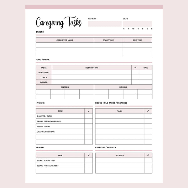 Printable Caregiving Daily Task Checklist Instant Download PDF A4 Printable caregiving daily task checklist instant download pdf a4