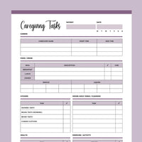Printable Caregiving Daily Task Checklist - Purple