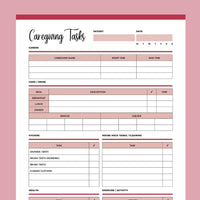 Printable Caregiving Daily Task Checklist - Red