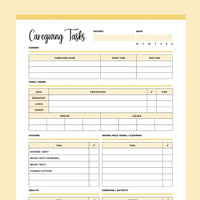 Printable Caregiving Daily Task Checklist - Yellow