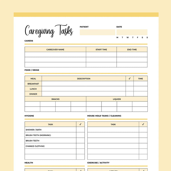 Free Printable Caregiver Daily Checklist Template Free Printable Caregiver Daily Checklist Template