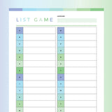 Printable Category Listing Game - Green and Blue Rainbow