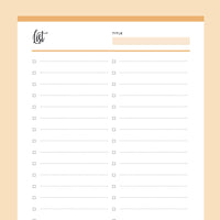 Printable Checklist Template - Orange