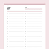 Printable Checklist Template - Pink