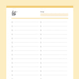 Printable Checklist Template - Yellow