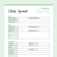 Printable Child Custody Agreement - Green