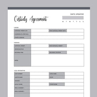 Printable Child Custody Agreement - Grey