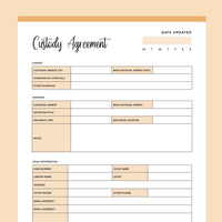 Printable Child Custody Agreement - Orange