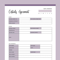 Printable Child Custody Agreement - Purple