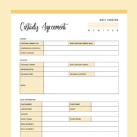 Printable Child Custody Agreement - Yellow