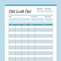 Printable Child Growth Tracking Chart - Blue