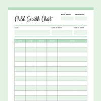 Printable Child Growth Tracking Chart - Green