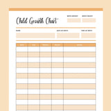 Printable Child Growth Tracking Chart - Orange