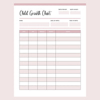 Printable Child Growth Tracking Chart Page 1