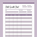 Printable Child Growth Tracking Chart - Purple