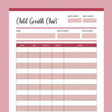 Printable Child Growth Tracking Chart - Red